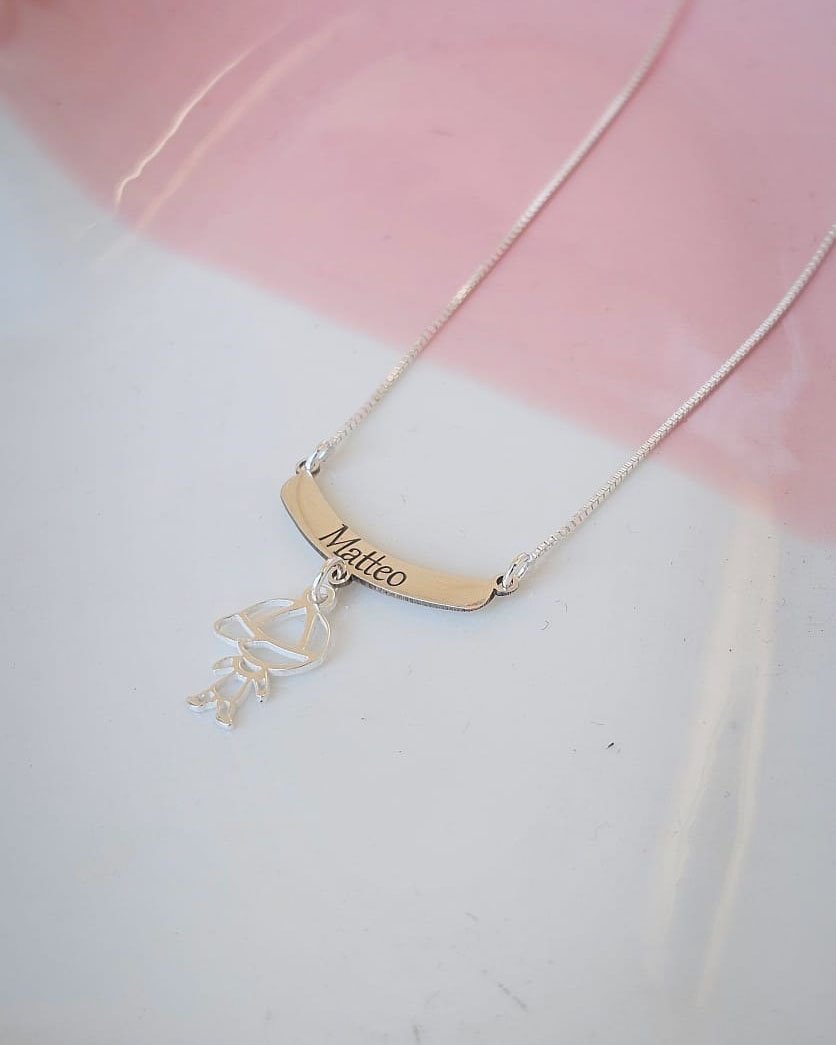 COLAR CANGA COM 3 FILHOS PRATA 925