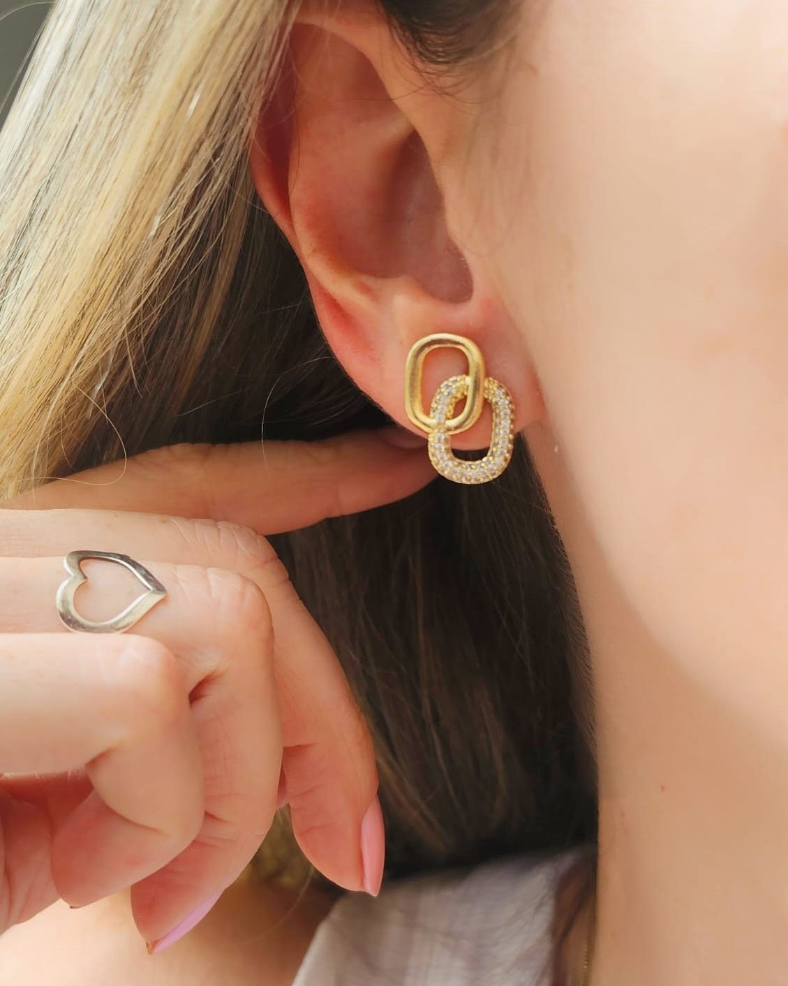 BRINCO ELO DUPLO RETANGULAR COM ZIRCONIA