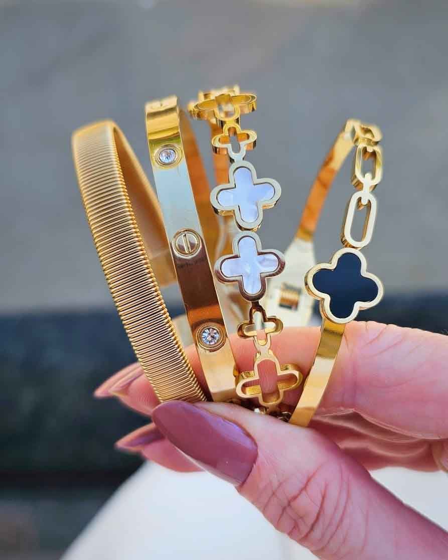 BRACELETE AÇO DOURADO MALHA RIGIDA