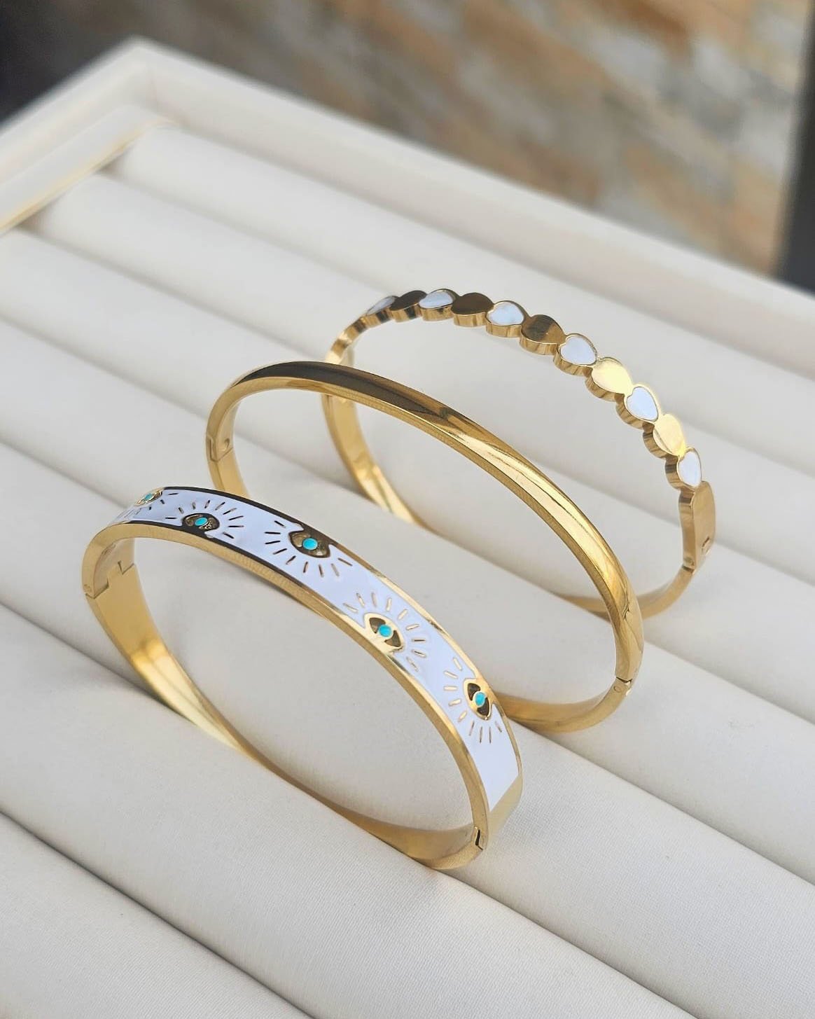 BRACELETE AÇO DOURADO OLHO GREGO