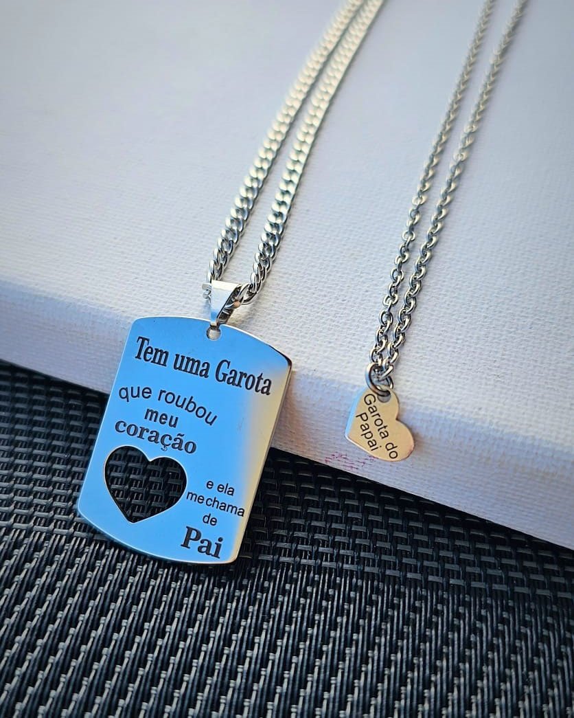 MEDALHA RETANGULAR +TAG CORAÇÃO PREENCHIDO