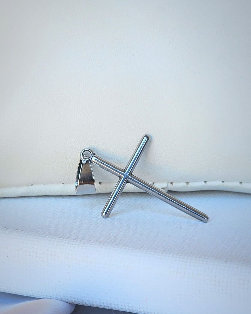 PINGENTE AÇO INOX CRUZ PALITO 30MM