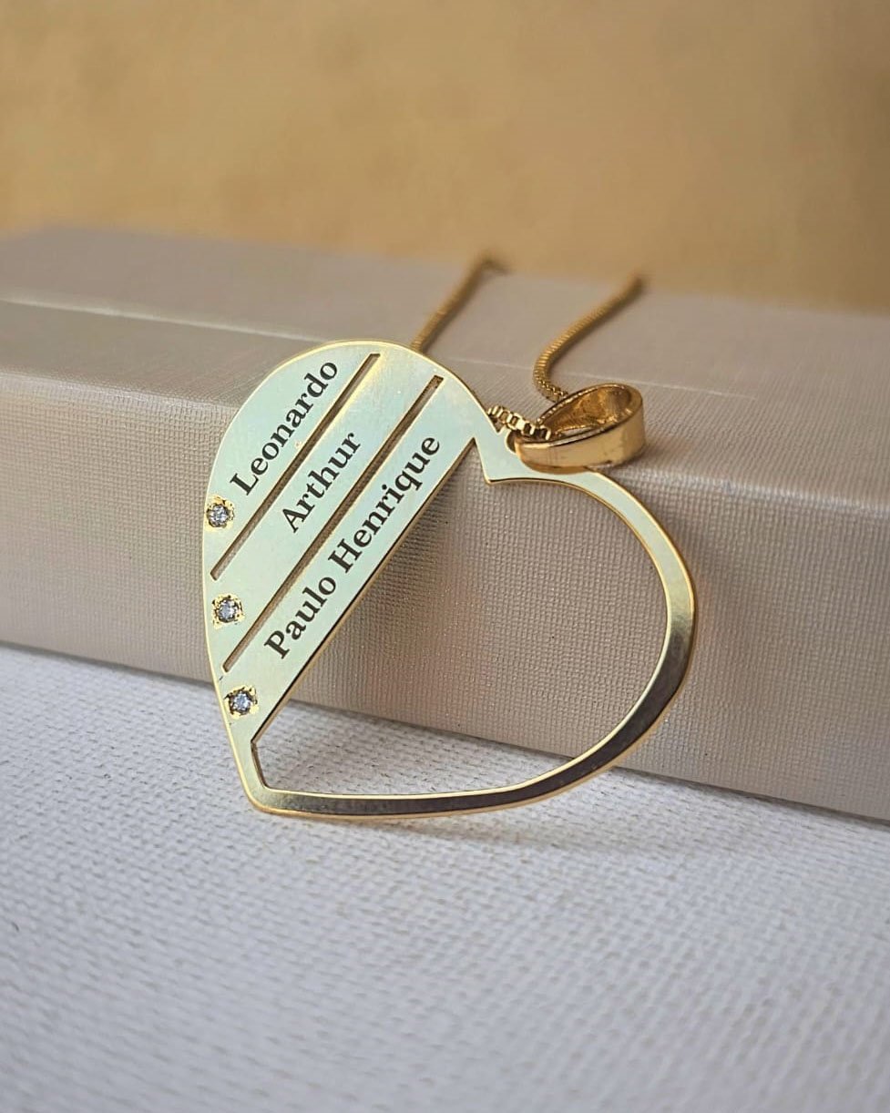 COLAR CORAÇÃO 3 FAIXAS COM ZIRCÔNIA