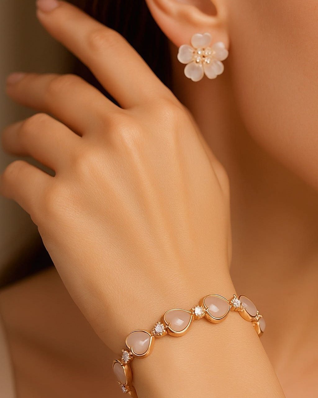 PULSEIRA FILEIRA CORAÇÃO PEDRA OLHO DE GATO