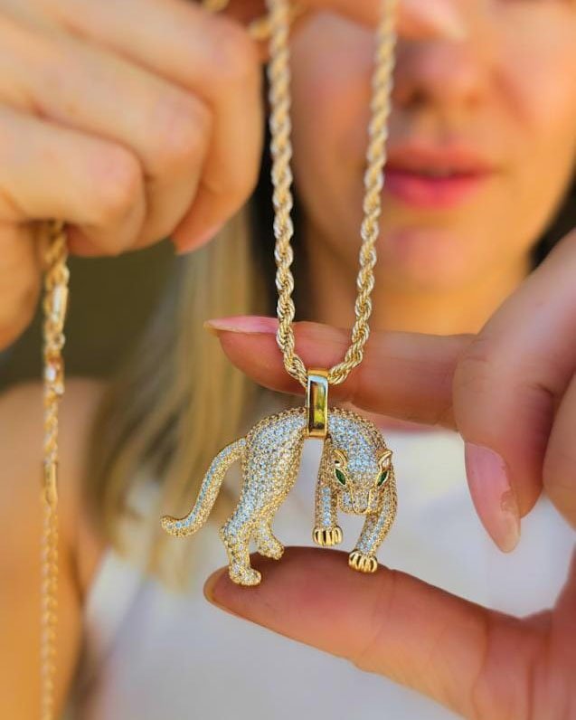 COLAR CORDÃO BAIANO COM TIGRE CRAVEJADO